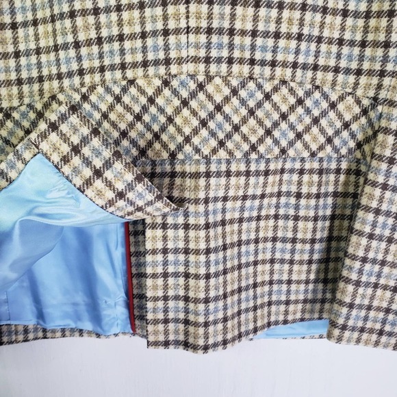 Lands' End Wool Blend Plaid Blazer Women's 14P Tan Beige‎ Blue - Picture 10 of 11